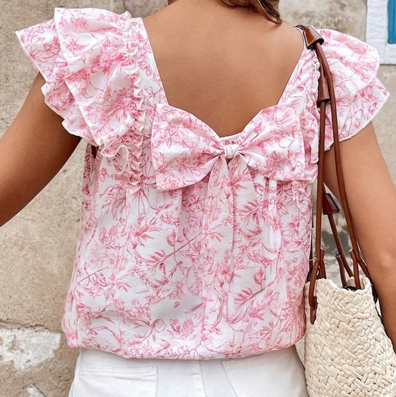 Blush Petal Bow Back Top - Picture 1 of 4